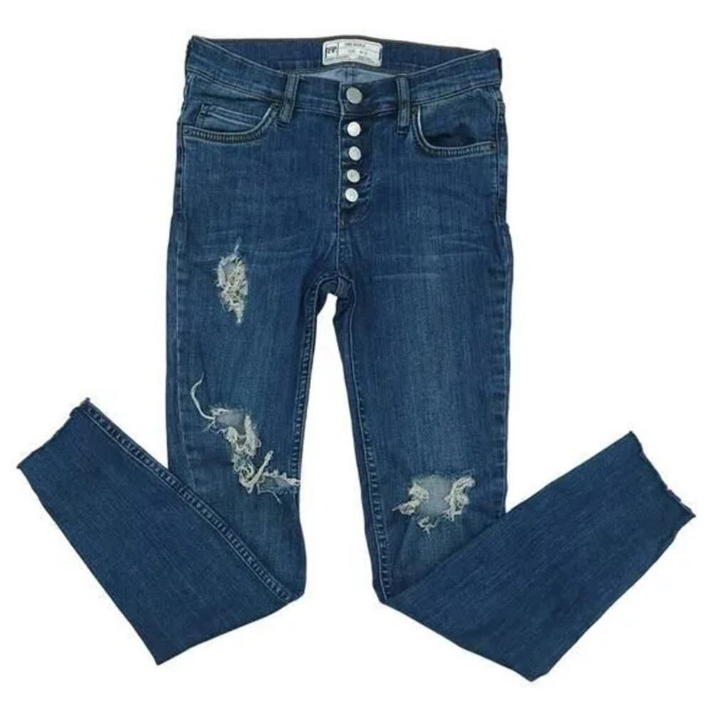 Free People Reagan Destroyed Skinny Ankle Jeans Size 25
